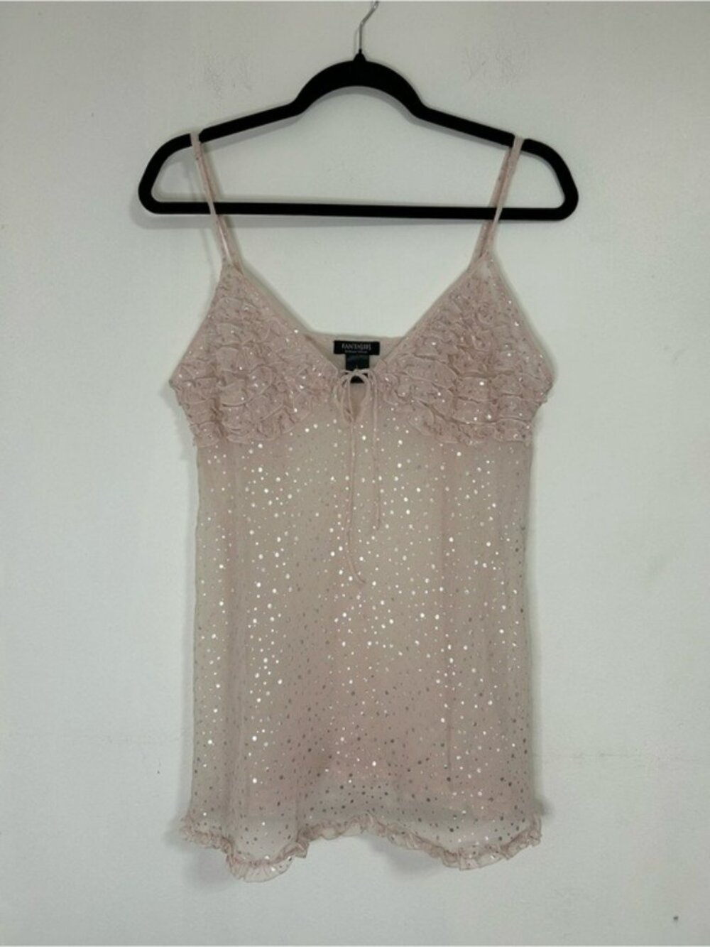 Fantasies by Morgan Taylor Blush Pink Sequin Ruffle Intimates Babydoll Nightgown